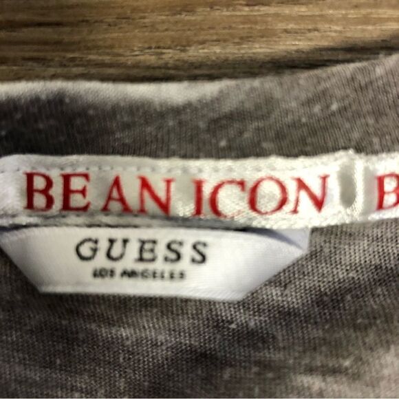 Guess Gray T-shirt, white distressed spots, Gold accent Size M - Picture 4 of 7